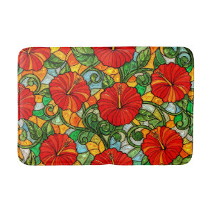 Rood Goud Oranje Hibiscus Nagemaakt Gebrandschilde Badmat