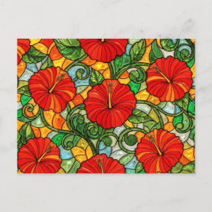 Rood Goud Oranje Hibiscus Nagemaakt Gebrandschilde Briefkaart