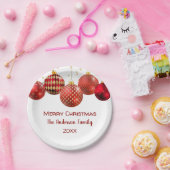 Rood & Goud Ornament Kerstfeest Papieren Bordje (Feest)