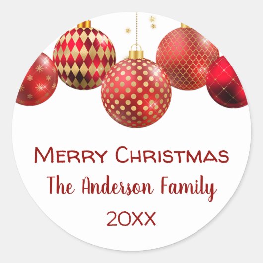 Rood & Goud Ornament Kerstfeest Ronde Sticker (Voorkant)