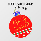 Rood Goud Ornamenten Bal Merry Christmas Stripes Raamsticker (Vel)