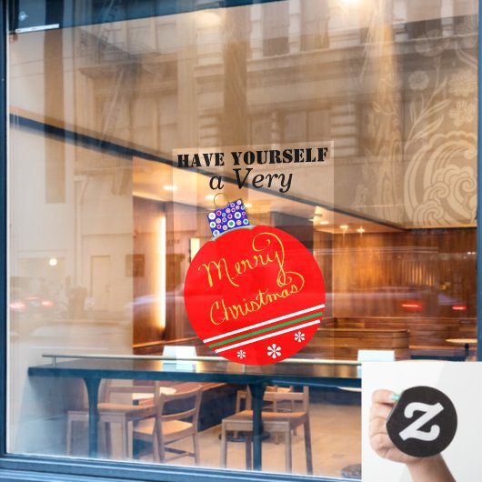 Rood Goud Ornamenten Bal Merry Christmas Stripes Raamsticker (Cafe Raam)