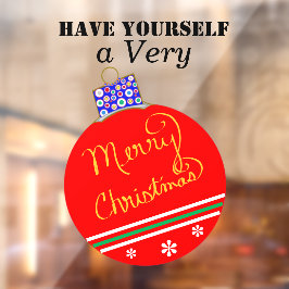 Rood Goud Ornamenten Bal Merry Christmas Stripes Raamsticker