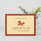 Rood & Goud Paard jaar Feestdagenkaart (Staand voorkant)