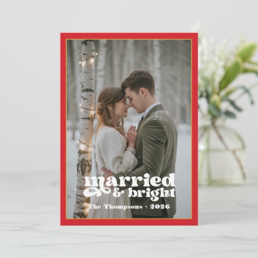 Rood & Goud Passen getrouwd Kerst Feestdagenkaart (Staand voorkant)