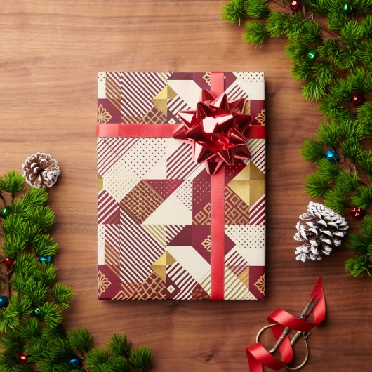 Rood & Goud Patchwork Kerst Inpakpapier (Feestdagen Geschenken)