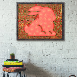 Rood Goud Patroon 2023 Konijn Chinees Nieuwjaar Poster
