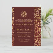 Rood Goud  Patroon Islamitische Moslim Bruiloft Kaart (Staand voorkant)