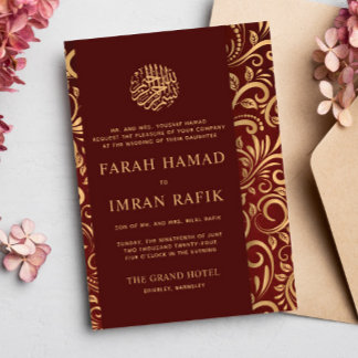 Rood Goud  Patroon Islamitische Moslim Bruiloft Kaart