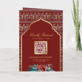 Rood Goud Pauw Patroon Bloemen Indische bruiloft (Achterkant)