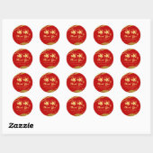 Rood goud penseelstreek chinese bruiloft dank u ronde sticker (Vel)