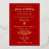 Rood goud penseelstreek kalligrafie chinese bruilo folie uitnodiging (Achterkant)