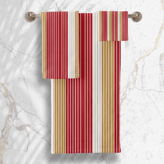 Rood Goud Pinstripe Kerstpatroon#28 ID1009 Bad Handdoek