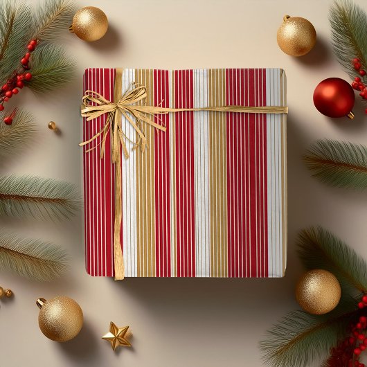 Rood Goud Pinstripe Kerstpatroon#28 ID1009 Cadeaupapier