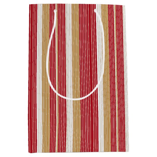 Rood Goud Pinstripe Kerstpatroon#28 ID1009 Medium Cadeauzakje (Voorkant)