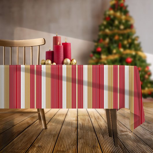 Rood Goud Pinstripe Kerstpatroon#28 ID1009 Tafelkleed