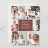 Rood Goud Plaid 6 Foto's Collage Kerstmis Feestdagenkaart (Voorkant)