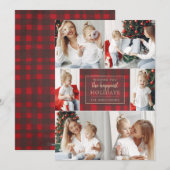 Rood Goud Plaid 6 Foto's Collage Kerstmis Feestdagenkaart (Voorkant / Achterkant)