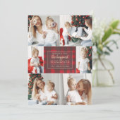 Rood Goud Plaid 6 Foto's Collage Kerstmis Feestdagenkaart (Staand voorkant)