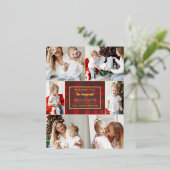 Rood Goud Plaid 6 foto's Collage Kerstmis Folie Feestdagen Briefkaart (Staand Voorkant)