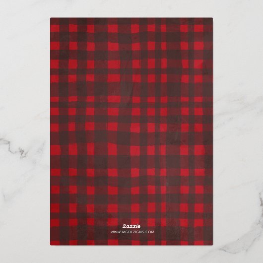 Rood Goud Plaid 6 foto's Collage Kerstmis Folie Feestdagenkaart (Achterkant)