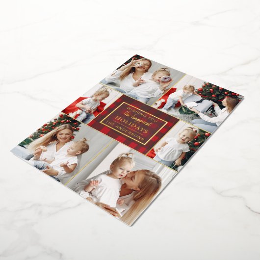 Rood Goud Plaid 6 foto's Collage Kerstmis Folie Feestdagenkaart (Gedraaid)