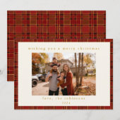 Rood Goud Plaid Aangepaste Foto Kerstmis Feestdagenkaart (Voorkant / Achterkant)