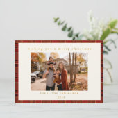 Rood Goud Plaid Aangepaste Foto Kerstmis Feestdagenkaart (Staand voorkant)
