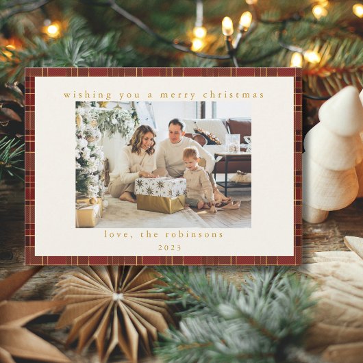 Rood Goud Plaid Aangepaste Foto Kerstmis Feestdagenkaart