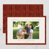 Rood Goud Plaid Aangepaste Foto Kerstmis Feestdagenkaart (Voorkant / Achterkant)