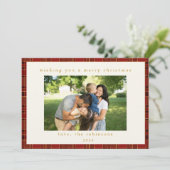 Rood Goud Plaid Aangepaste Foto Kerstmis Feestdagenkaart (Staand voorkant)