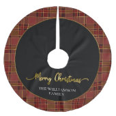 Rood Goud Plaid Kerstmis Tartan Geborsteld Polyest Kerstboom Rok (Voorkant)