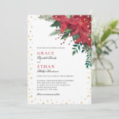 Rood Goud Poinsettia Bloemen Kerstbruiloft Kaart (Staand voorkant)
