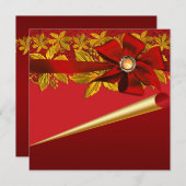 Rood Goud Poinsettia Kerstfeest Uitnodigingen (Voorkant / Achterkant)