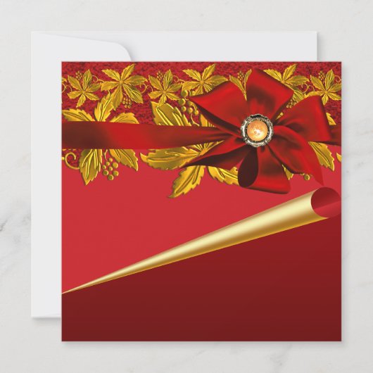 Rood Goud Poinsettia Kerstfeest Uitnodigingen (Voorkant)