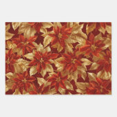 Rood Goud Poinsettias Kerst Inpakpapier Vel (Voorkant)
