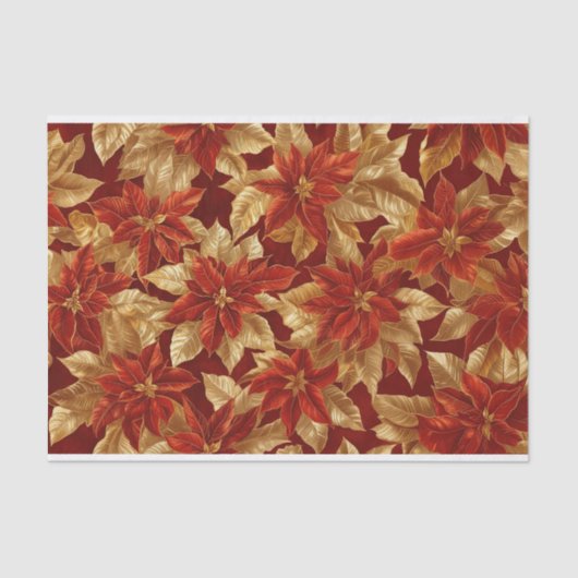 Rood Goud  Poinsettias Kerst Tissuepapier (Voorkant)