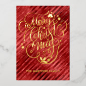 Rood Goud Prettig Kerstfeest  Folie Feestdagenkaart (Voorkant)