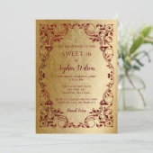  Rood Goud Prinses Tiara Sweet 16 Invitati Kaart (Staand voorkant)