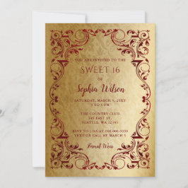  Rood Goud Prinses Tiara Sweet 16 Invitati Kaart