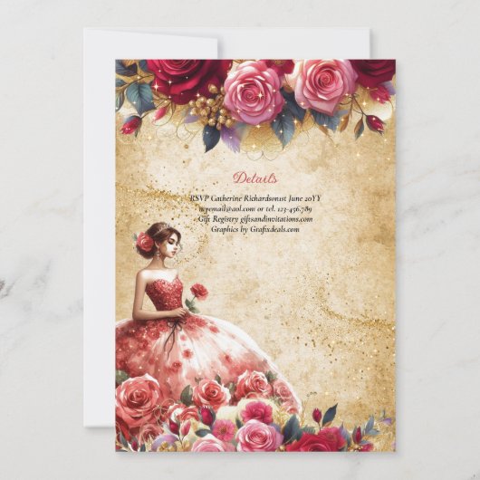 Rood Goud Quinceanera Jurk  Perkament Thema Kaart (Achterkant)