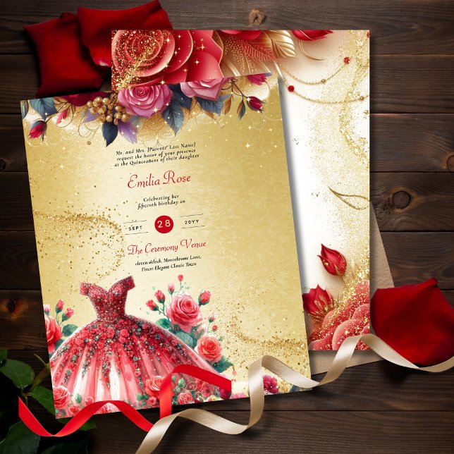 Rood Goud Quinceanera Jurk Receptie (Creator heeft geüpload)