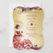 Rood Goud Quinceanera Jurk Receptie Kaart (Voorkant)