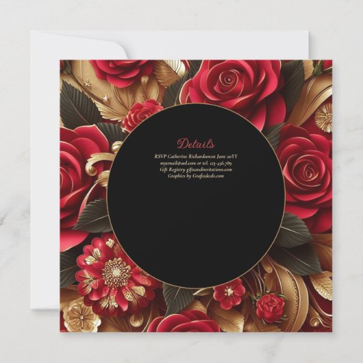 Rood Goud Quinceanera Jurk Receptie Kaart (Achterkant)