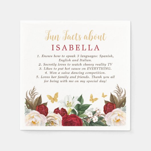 Rood Goud Quinceañera Party Leuke Feiten Servetten (Voorkant)