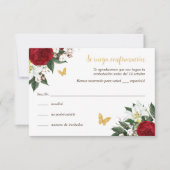 Rood Goud Quinceañera RSVP-kaart in het Spaans Kaart (Voorkant)