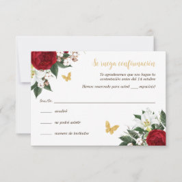 Rood Goud Quinceañera RSVP-kaart in het Spaans Kaart