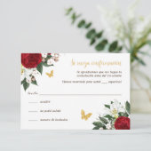 Rood Goud Quinceañera RSVP-kaart in het Spaans Kaart (Staand voorkant)