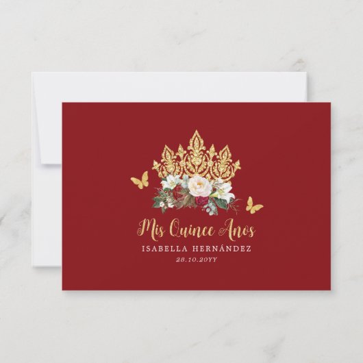 Rood Goud Quinceañera RSVP-kaart in het Spaans Kaart (Achterkant)