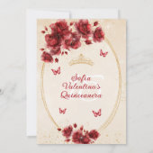 Rood & Goud Quinceañera Uitnodiging (Achterkant)